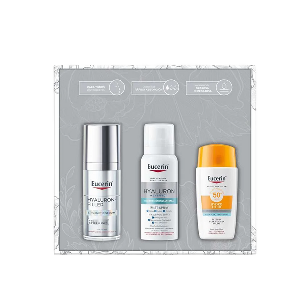 Kit Eucerin: Epigenetic Serum, Protector Solar Hydro Fluid y Hyaluron Mist Spray - Eucerin