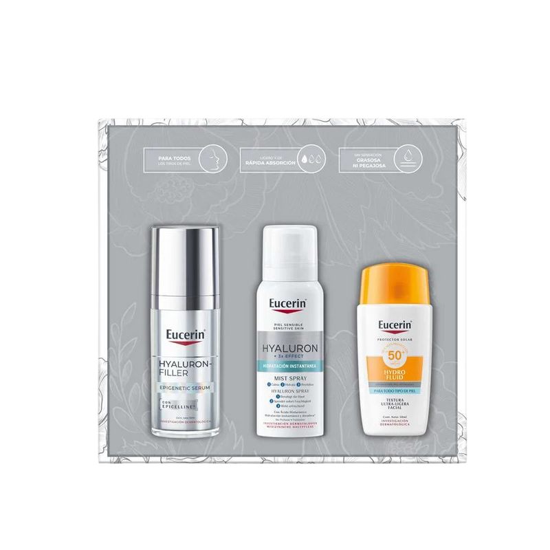 Kit Eucerin: Epigenetic Serum, Protector Solar Hydro Fluid y Hyaluron Mist Spray - Eucerin